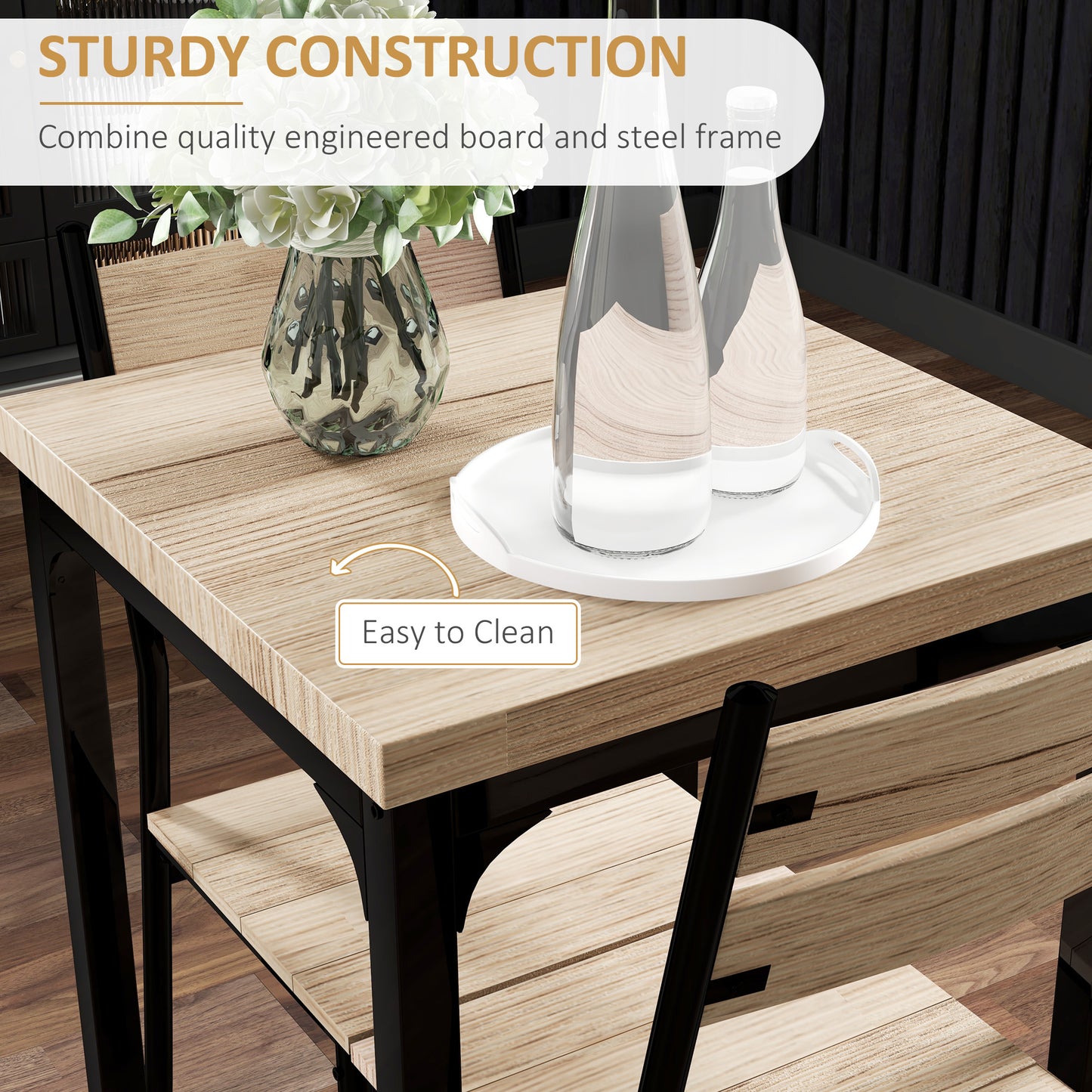 HOMCOM Three-Piece Minimal and Compact Dining Set, Light Wood Grain