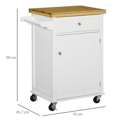 HOMCOM Kitchen Cart Storage Trolley Wooden Cabinet with Drawer Cupboard Towel Rail White--ChewyGames-ChewyGames