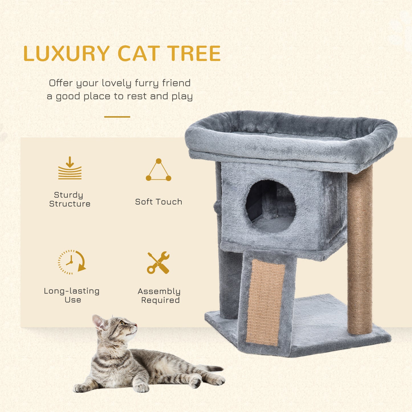 PawHut Cat Tree Tower for Indoor Cats Cat Scratching Post Climbing Activity Centre w/Jute Scratching Pad, Toy Ball, Cat House - Grey--ChewyGames-ChewyGames