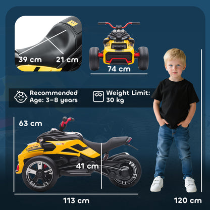 AIYAPLAY 12V Kids Electric Ride On Car with 3 Wheeler, MP3 Player, Horn, 2 Speeds, LED Lights for Boys & Girls Ages 3-8, Yellow