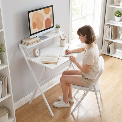 HOMCOM 70 cm Folding Computer Desk with Monitor Shelf - White