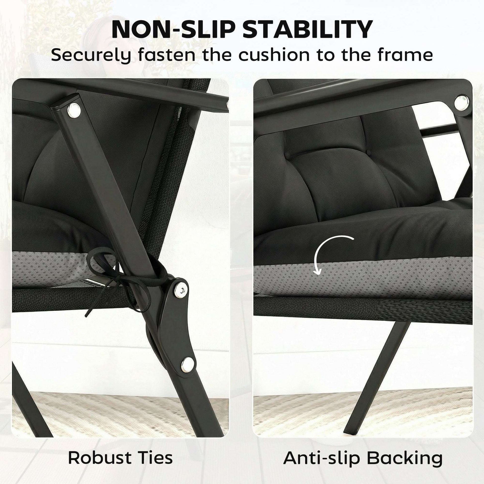 Outsunny Patio Chair Cushions Set of 4, Waterproof Non-Slip Lounge Chair Cushions, 112x53cm, Black