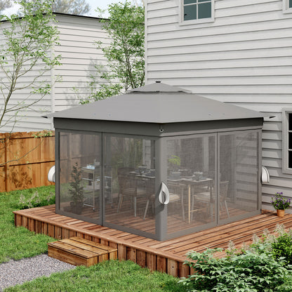 Outsunny 3.36 x 3.36m Pop Up Gazebo Party Tent with Solar-Powered LED Lights, Adjustable Event Shelter with Netting, Grey