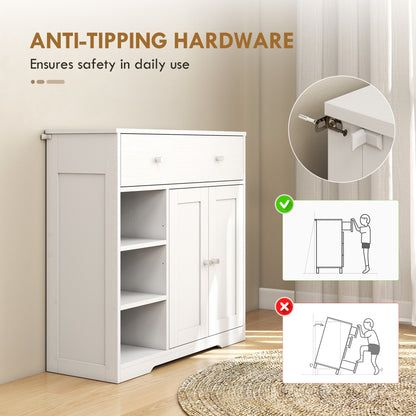 HOMCOM Bathroom Floor Cabinet, Freestanding Bathroom Cabinet with Drawer, Door, Open Shelves, White