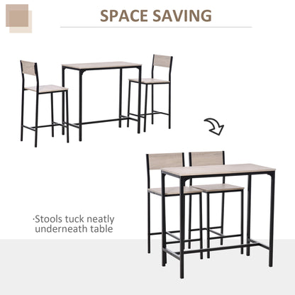 HOMCOM 3-Piece Bar Table Set with 2 Stools, Industrial Breakfast Bar Set with Footrest, Backrest for Dining Room, Small Space