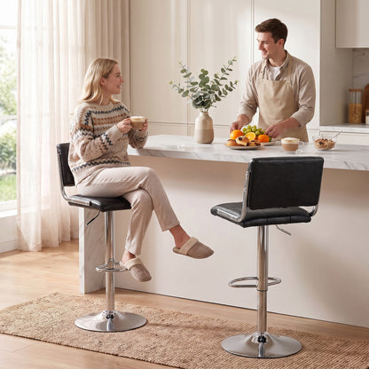 HOMCOM Bar Stools Modern PU Leather Adjustable Breakfast Bar Stools Backrest Set of 2 Black