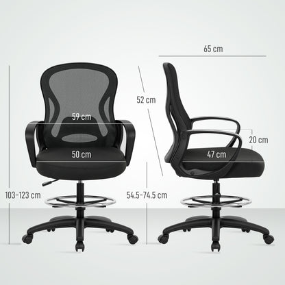 Vinsetto Drafting Chair with Adjustable Footrest, Ergonomic Mesh Office Chair with Lumbar Support, Adjustable Height for Standing Desk, Black