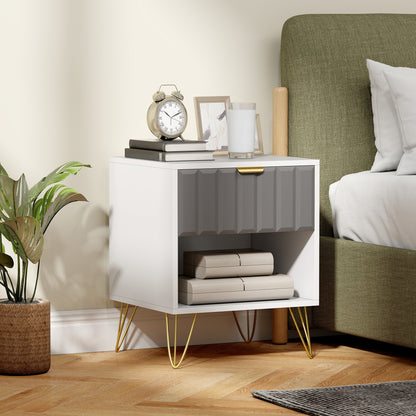 HOMCOM Bedside Table Modern Bedside Cabinet with Drawer and Open Compartment, 45 x 40 x 55, White--ChewyGames-ChewyGames