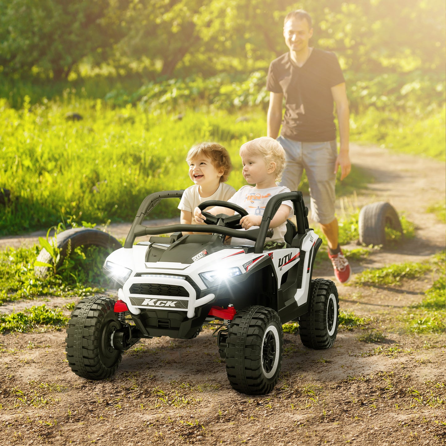 AIYAPLAY 2 Seater 24V 7AH Ride on Truck, Battery Powered Electric Ride On Car w/ Remote, Suspension, 3 Speeds, White