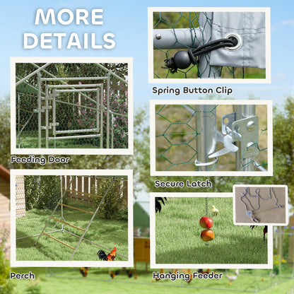 PawHut Walk-in Chicken Run w/ Cover, Feeding Door, Hanging Feeder, Perch, for 12-18 Poultry