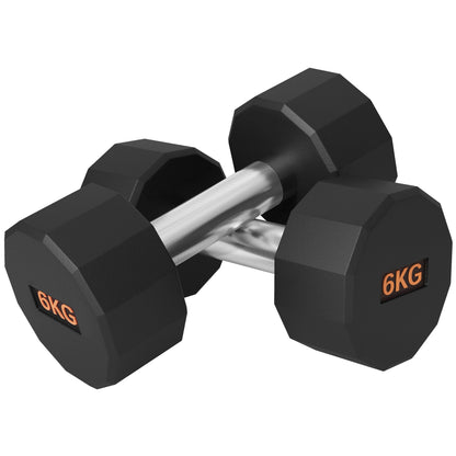 SPORTNOW Dumbbells Weights Set with 12-Sided Shape and Non-Slip Grip for Men Women Home Gym Workout, 2 x 6kg