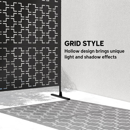 Outsunny Metal Decorative Privacy Screen Outdoor Divider, Black Grid