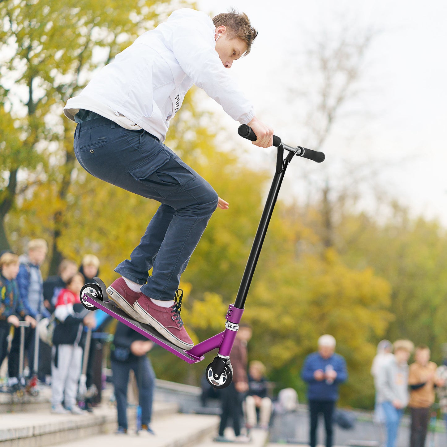 HOMCOM Stunt Scooter, 360° Entry Level Tricks Scooter w/ Lightweight Aluminium Deck and ABEC 7 Bearing, For Age 14+ Beginners, Purple--ChewyGames-ChewyGames