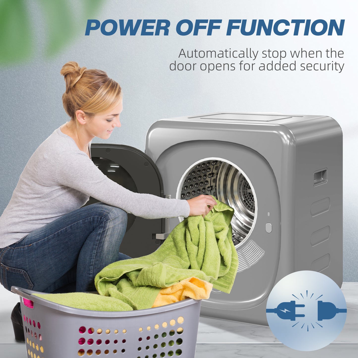 HOMCOM 2.5kg Vented Tumble Dryer with Smart Mode, 800W Compact Tumble Dryer with Stainless Steel Tub, Silver Tone