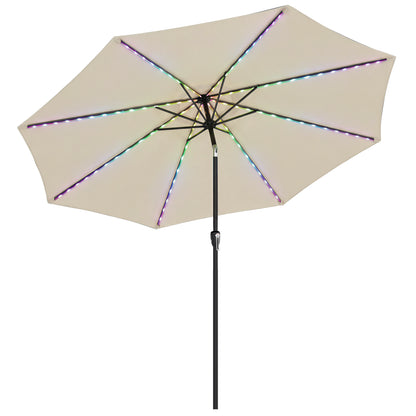 Outsunny 3 m Garden Parasol Umbrella with 112 Solar Powered LED Lights, Patio Umbrella with Crank Handle, Beige--ChewyGames-ChewyGames