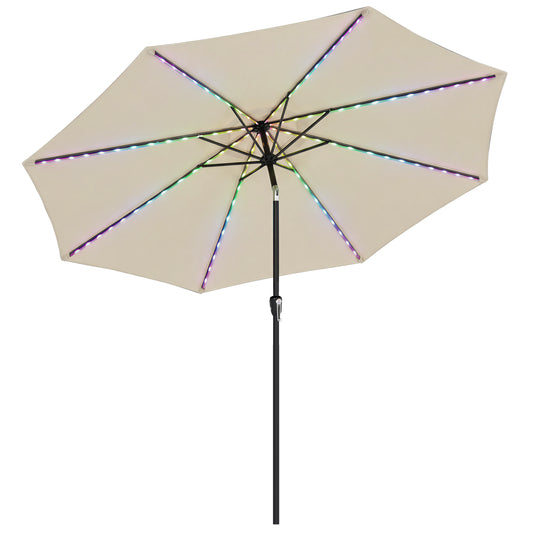 Outsunny 3 m Garden Parasol Umbrella with 112 Solar Powered LED Lights, Patio Umbrella with Crank Handle, Beige--ChewyGames-ChewyGames