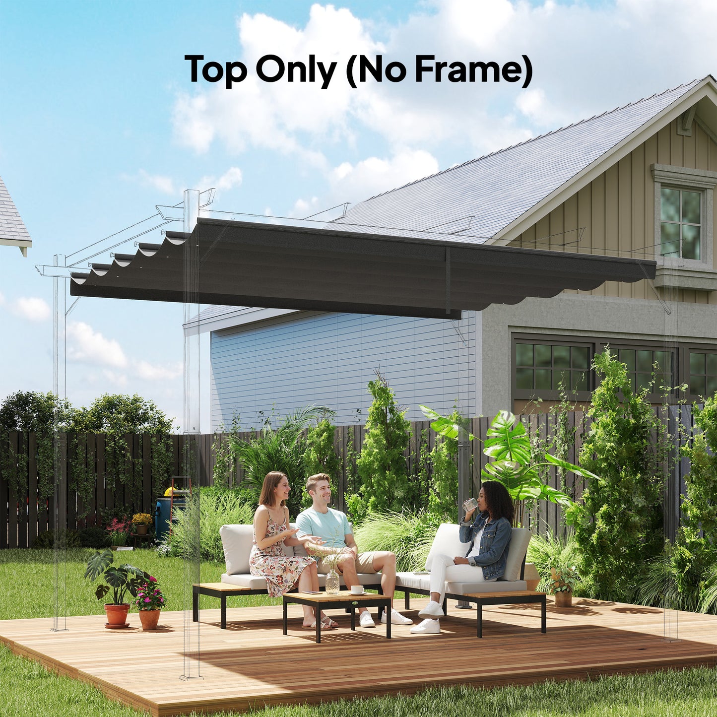 Outsunny Retractable Pergola Cover, 3.5 x 2.6 m Replacement Canopy Fabric for 4 x 3 m Frame, Roof Top Only, Dark Grey