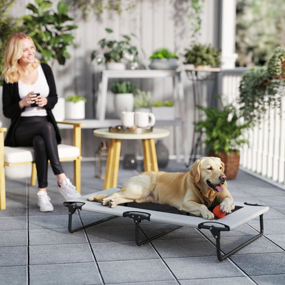 PawHut Portable Raised Dog Bed, Elevated Pet Cot with Breathable Mesh for Indoor Outdoor, for Large Dogs, Light Grey-Pet Cots-ChewyGames-ChewyGames