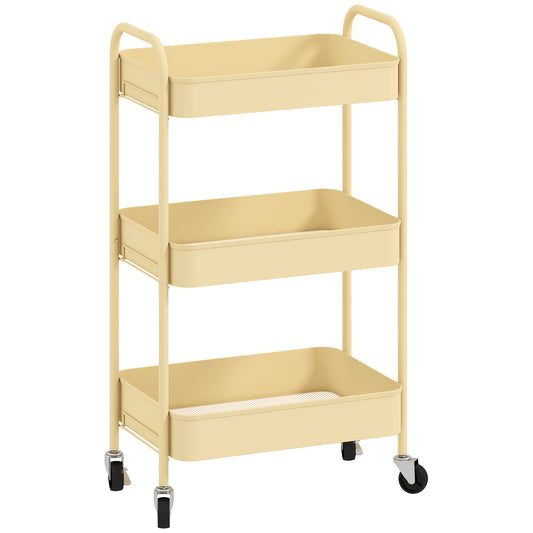 HOMCOM Three-Tier Steel Storage Trolley - Yellow
