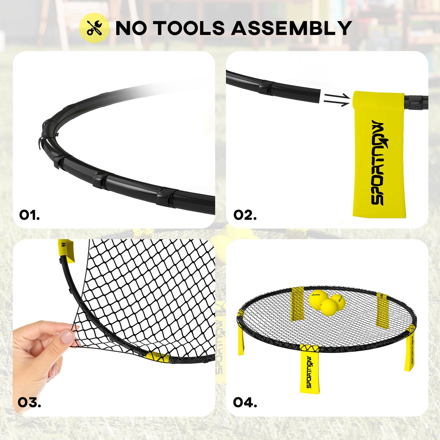 SPORTNOW Spike Game Set, Mini Beach Games Set with Net, 3 Balls and Ball Pump, Portable with Carrying Bag for Outdoor Team Sports, Yellow