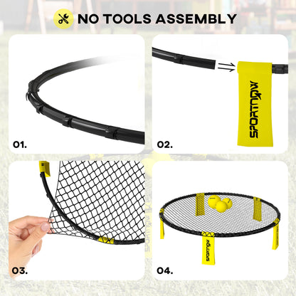 SPORTNOW Spike Game Set, Mini Beach Games Set with Net, 3 Balls and Ball Pump, Portable with Carrying Bag for Outdoor Team Sports, Yellow