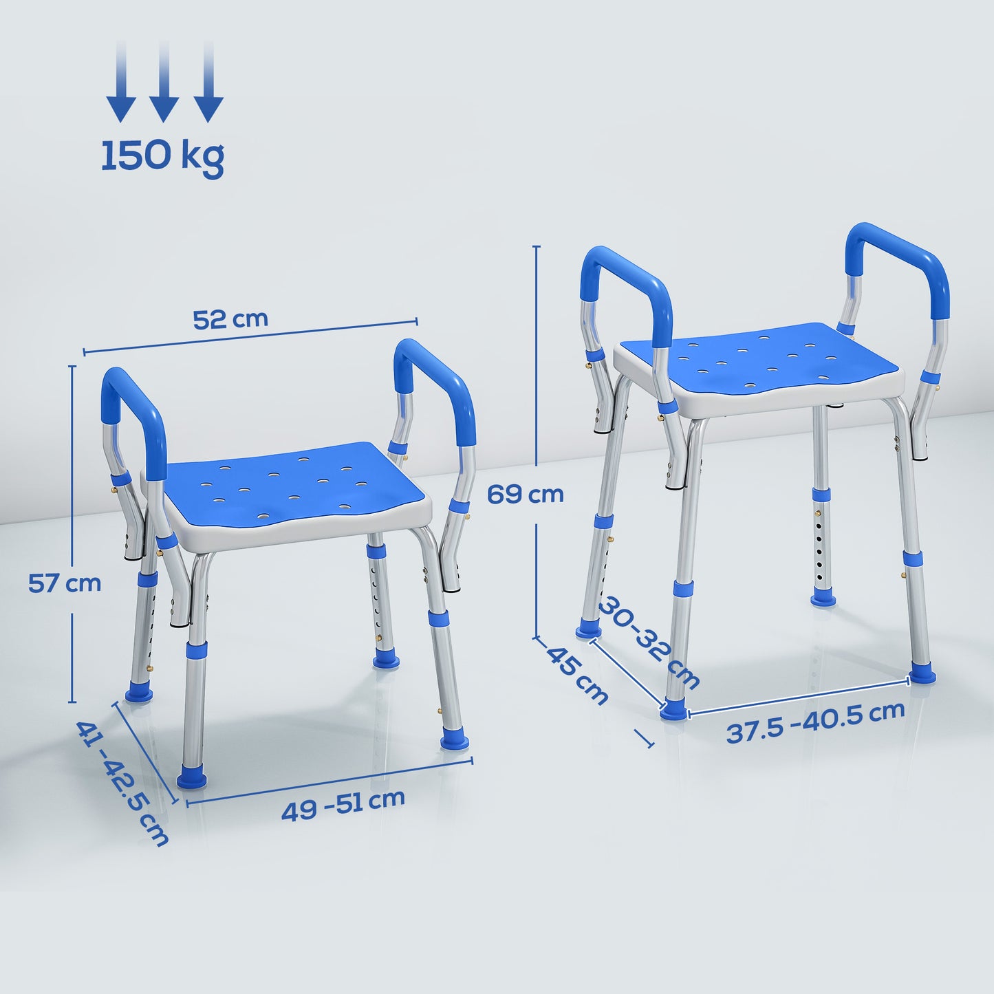 HOMCOM 57-69cm Aluminium Frame Bath Seat