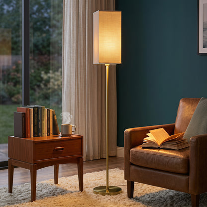 HOMCOM Floor Lamp, Modern Standing Lamp with Linen Shade and Foot Switch, Tall Lamps for Bedroom, Bulb not Included, Gold Tone