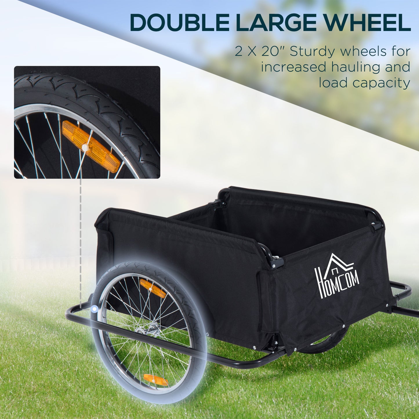 HOMCOM Two-Wheel Bicycle Large Cargo Wagon Trailer Oxford Fabric, Folding Storage, & Removable Cover, Red