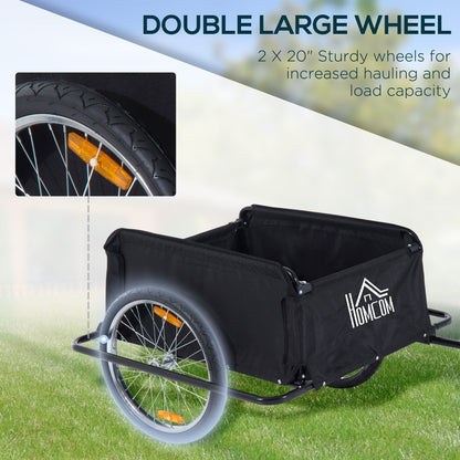 HOMCOM Two-Wheel Bicycle Large Cargo Wagon Trailer Oxford Fabric, Folding Storage, & Removable Cover, Red
