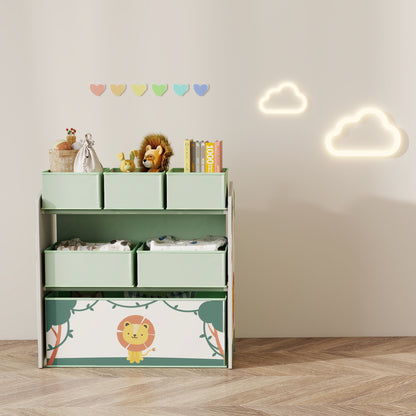 AIYAPLAY Kids Toy Storage Units, 3-Tier Toy Organiser Shelf with 6 Removable Boxes for Kids, Bedroom, Playroom, Green--ChewyGames-ChewyGames