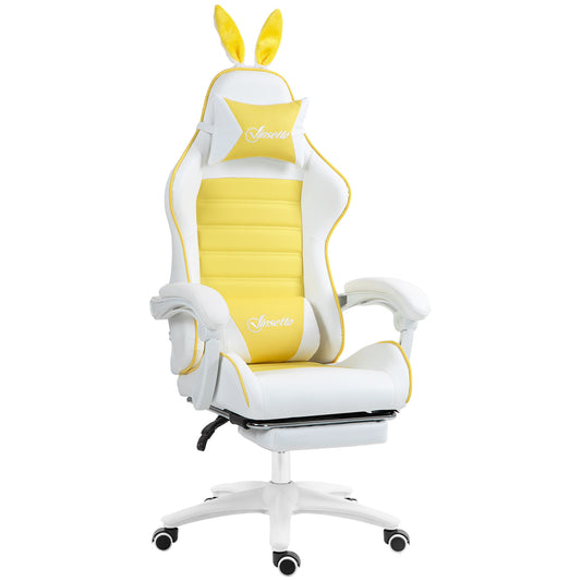 Vinsetto Gaming Chair, Ergonomic Reclining Computer Chair with Headrest, Lumbar Support and Ears for Girls & Adults, Yellow