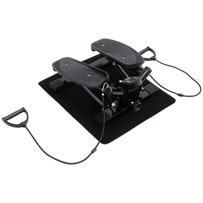 HOMCOM Portable Mini Stepper, Exercise Fitness Machine for Legs Arms Thigh Toner Toning Machine, Stair Steps Workout Training Fitness, w/ Resistance Bands and Floor Mat, Black