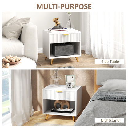 HOMCOM Bedside Tables Set of 2, Bedside Cabinets With Drawer and Open Compartment, Nightstands With Handle for Bedroom, Living Room, White