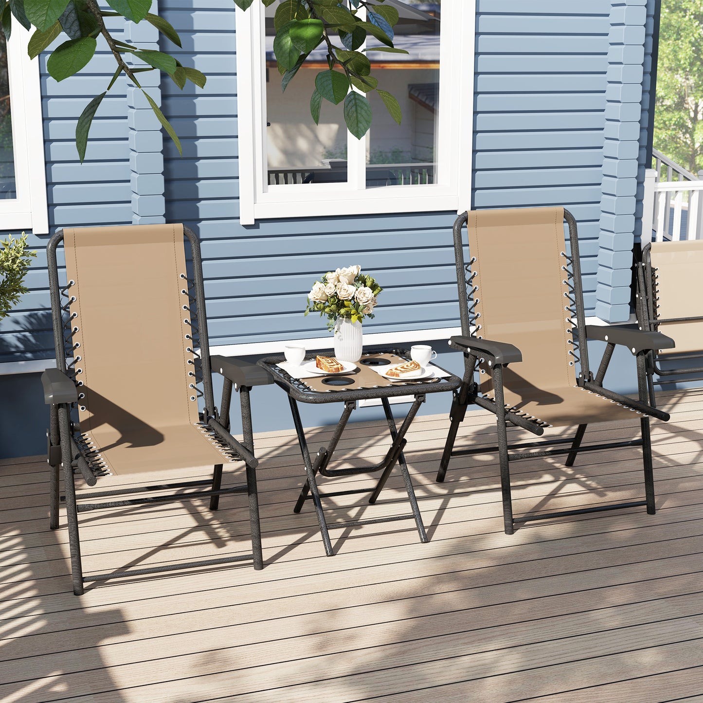 Outsunny Three-Piece Garden Table and Chair Set - Khaki--ChewyGames-ChewyGames
