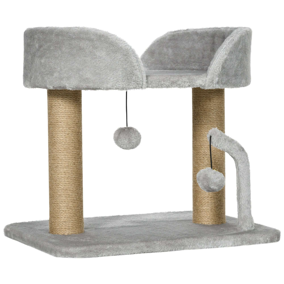PawHut 42cm Indoor Cat Tree, with Toy Balls, Jute Scratching Post - Light Grey