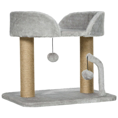 PawHut 42cm Indoor Cat Tree, with Toy Balls, Jute Scratching Post - Light Grey