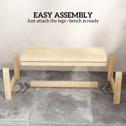 Outsunny Wooden Outdoor Bench, 2 Seater Garden Bench, Backless Patio Bench with Slatted Curved Seat, Natural Wood Finish