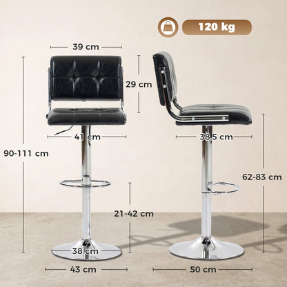 HOMCOM Bar Stools Modern PU Leather Adjustable Breakfast Bar Stools Backrest Set of 2 Black