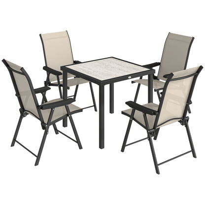 Outsunny 5 Pieces Outdoor Dining Set, Garden Dining Set for 4 with Square Table and Folding Chairs, Brown