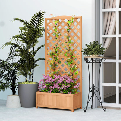 Outsunny Wooden Planter with Trellis, Freestanding Raised Bed for Garden with Lattice, Outdoor Planter Box for Climbing Plants, Vines, Flowers, 76 x 36 x 170 cm, Natural