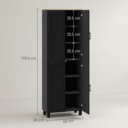 HOMCOM Freestanding Kitchen Cupboard, 4-Door Storage Cabinet with Adjustable Shelves, Modern Kitchen Pantry, 170cm, Black