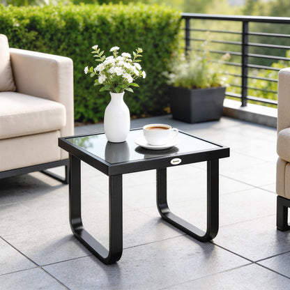 Outsunny Outdoor Garden Coffee Table, Rectangle Metal Side Table with Tempered Glass Tabletop, Adjustable Foot Pads-Coffee Tables-ChewyGames-ChewyGames