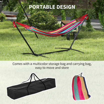 Outsunny 298 x 117cm Hammock with Stand Camping Hammock with Portable Carrying Bag, Adjustable Height, 120kg Load Capacity, Multicolour