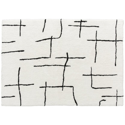 HOMCOM Modern Fluffy Area Rug, Geometric Pattern Washable Rug, Soft High Pile Floor Carpet for Living Room, Bedroom, Dining Room, Home Office, 170 x 120 cm, Cream