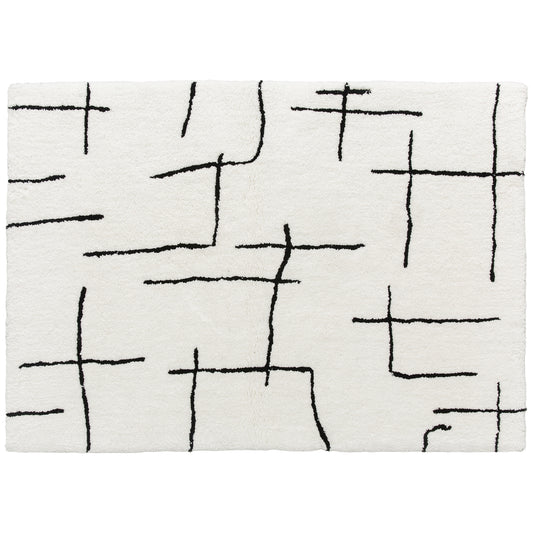 HOMCOM Modern Fluffy Area Rug, Geometric Pattern Washable Rug, Soft High Pile Floor Carpet for Living Room, Bedroom, Dining Room, Home Office, 170 x 120 cm, Cream