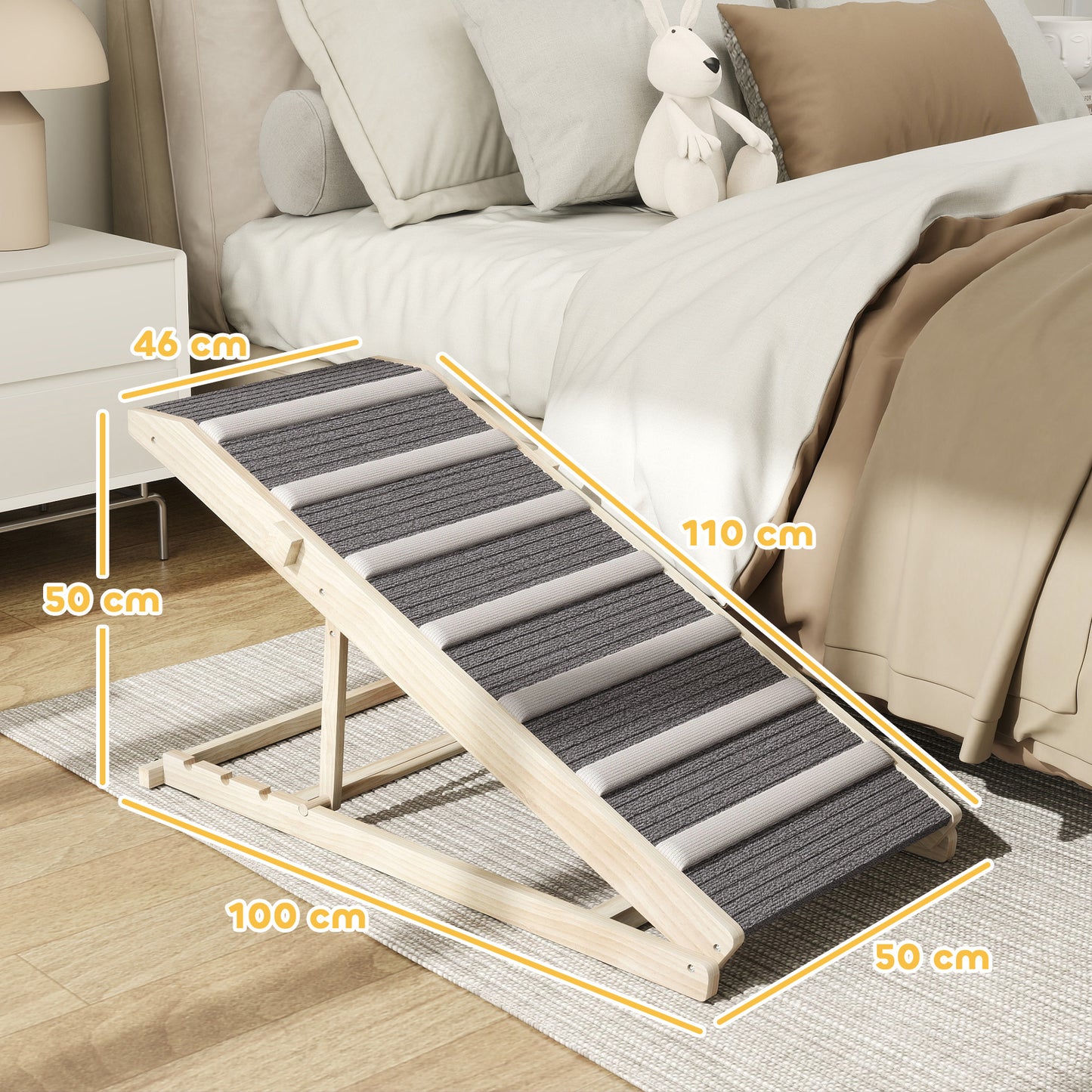 PawHut Adjustable Folding Dog Ramp for Couch Pet Ladder 4 Heights 35–50cm