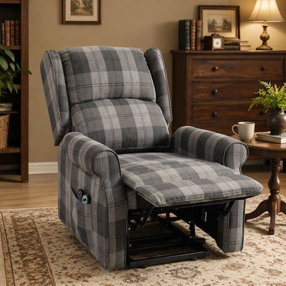 HOMCOM Power Lift Recliner Chair with Vibration Massage, Heat, Checked Lift Chair with Remote, Side Pockets, Grey