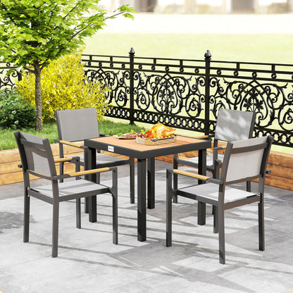 Outsunny 78 cm Garden Dining Table for 4 People, Square Outdoor Coffee End Side Table with Aluminium Legs, Natural Wood Finish