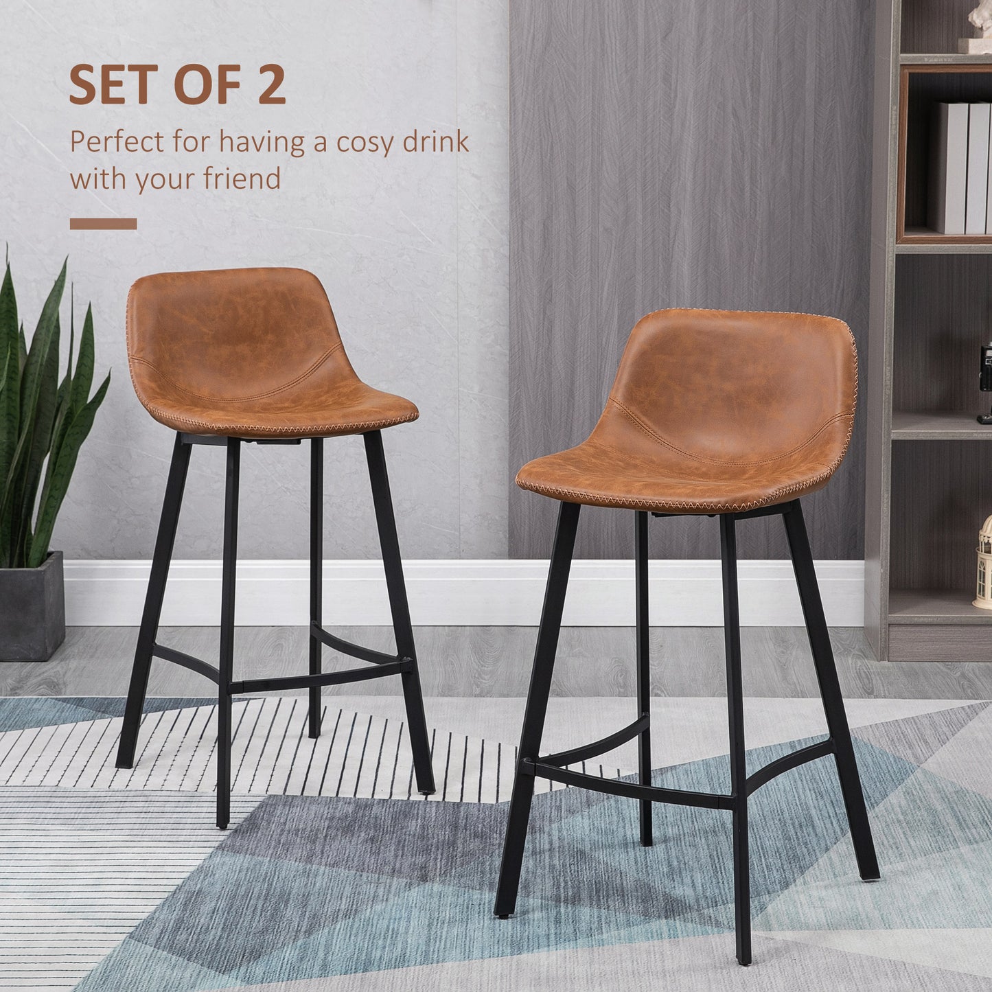 HOMCM Kitchen Stools Set of 2, 97cm Sitting Height with Integrated stable structure, Brown