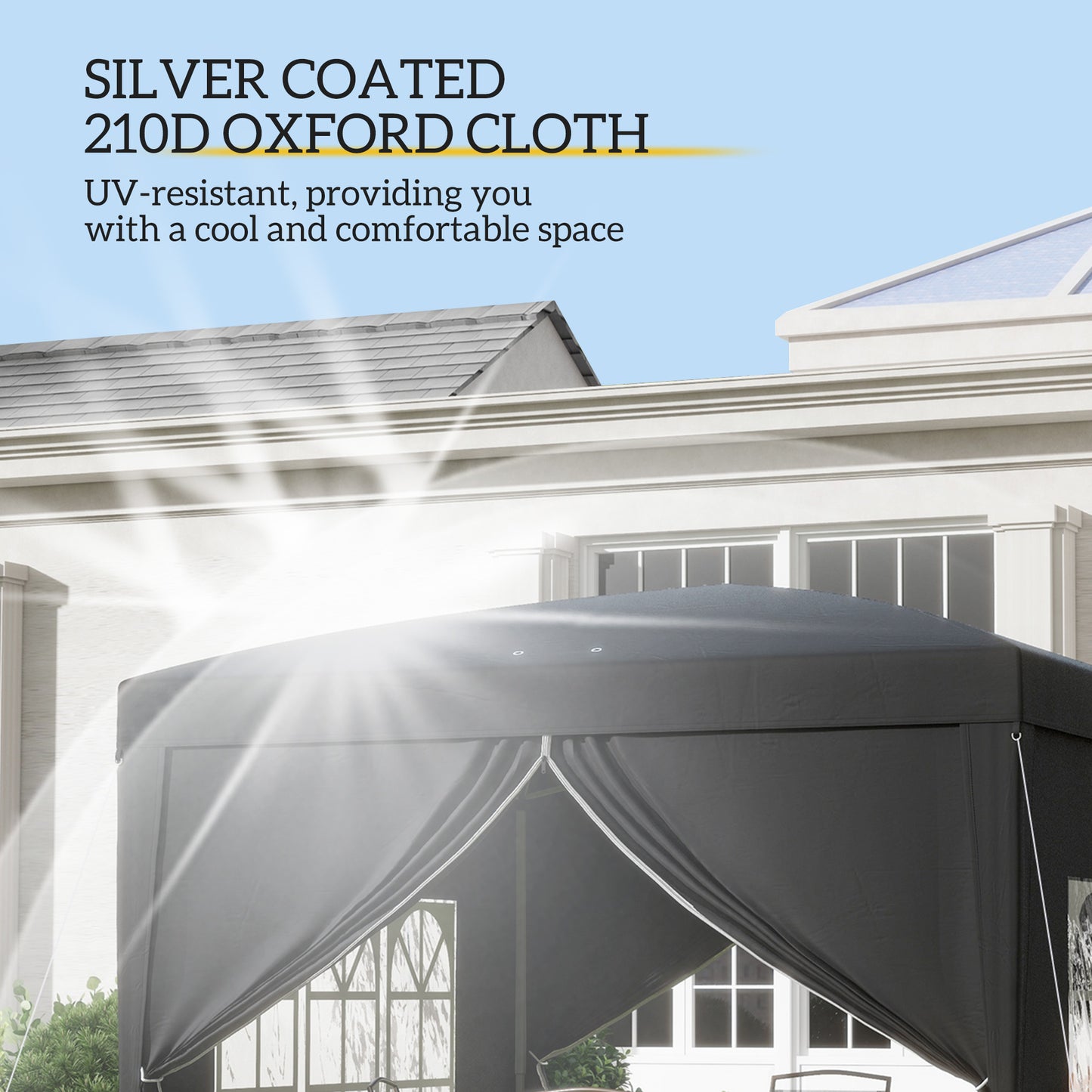Outsunny 3 x 3 m Garden Pop Up Gazebo, Wedding Party Tent Marquee, Water Resistant Awning Canopy with Sidewalls, Windows, Carry Bag, Black